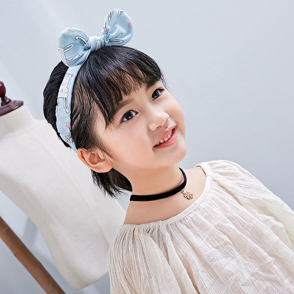 

m mism girls hair accessories for kids elastic hairband printing flower cherry cartoon kitten headdresses children head wrap, Slivery;white