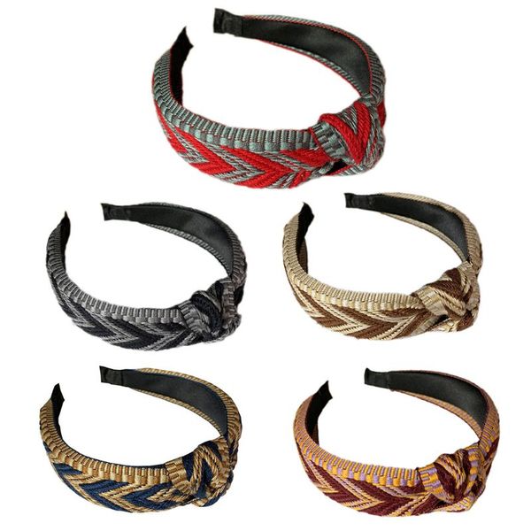 

ethnic boho women contrast color knitted bandana twist knot center wide headband