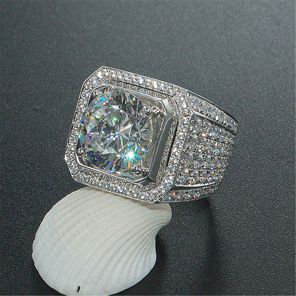 

2020 mens ring hip hop jewelry zircon iced out rings luxury cut z cz diamond full gemstones men wedding band ring fashion jewelry, Silver