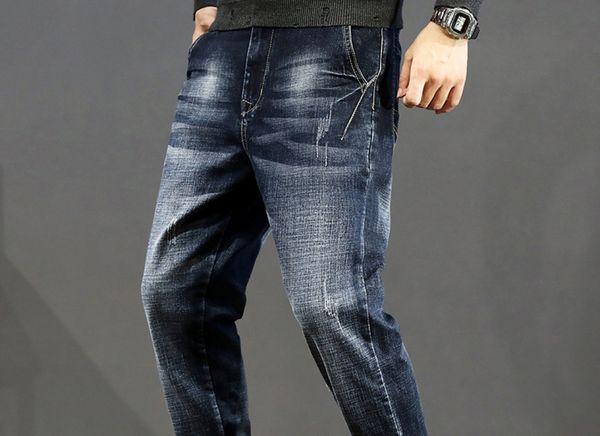 

men's printed lining fitting straight tube loose han edition, Blue