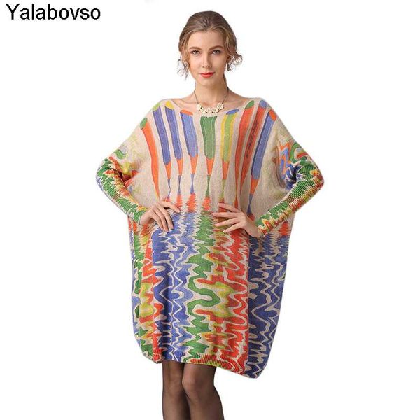 

new sweater loose lazy pencil printed pullover mid-length sweater for women large size 156cm chest casual female in autumn, White;black