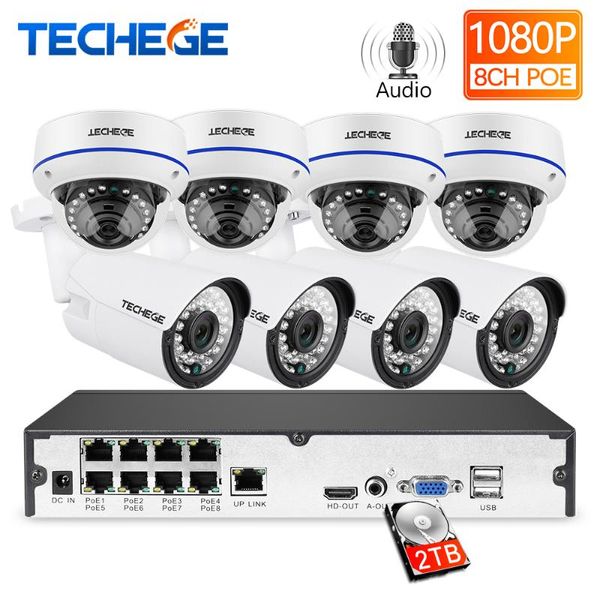 

systems techege 8ch 1080p poe nvr kit 2mp audio ip camera h.265 cctv system outdoor waterproof email alert video surveillance