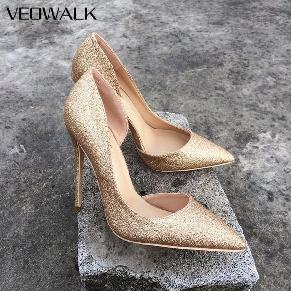 

veowalk women bling pointed toe stilettos pumps elegant lady party high heels wedding bride bridal shoes customized accept, Black