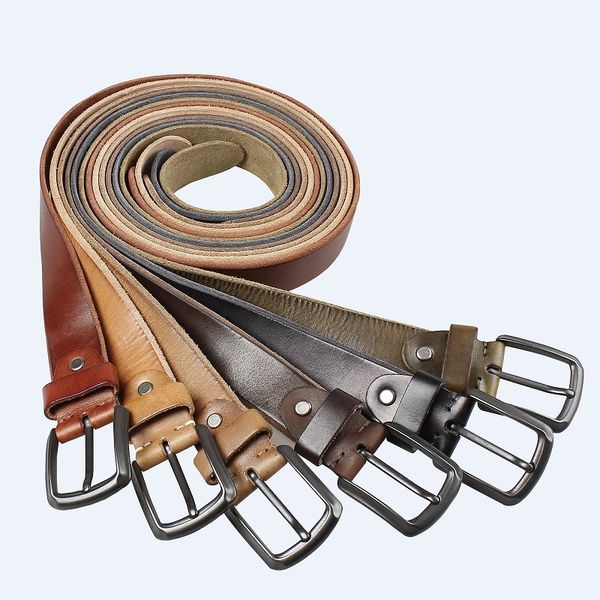

vegetable leather men cow leather belts for jeans luxury male belt classic designer vintage pin buckle waist belts, Black;brown
