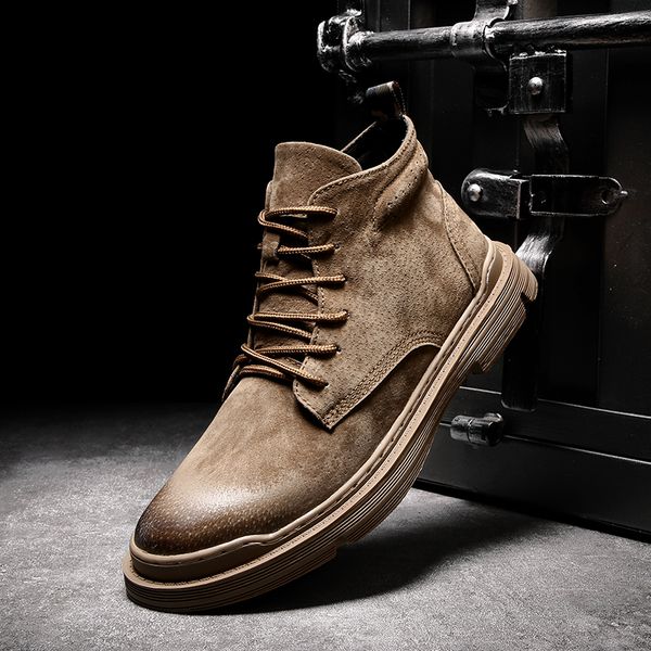 

men boots men's casual shoes cow suede leather lace up oxfords handsome comfortable spring retro leather boots men, Black