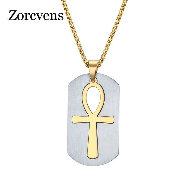 

zorcvens removable ankh necklace pendant steel life cross egyptian men jewelry gold-color the key of the nile, Silver