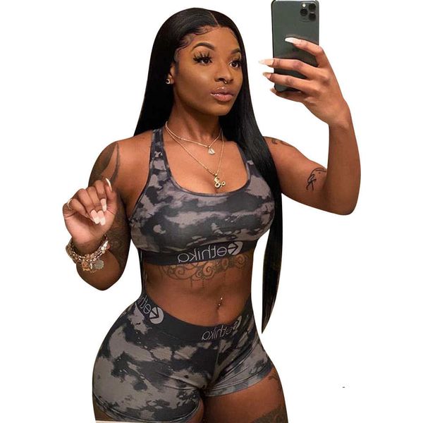 

ethika women fashion swimsuit crop vest + swim shorts trunks boxers 2 piece set tracksuit patchwork shark camo swimwear bikini ekkv, Gray