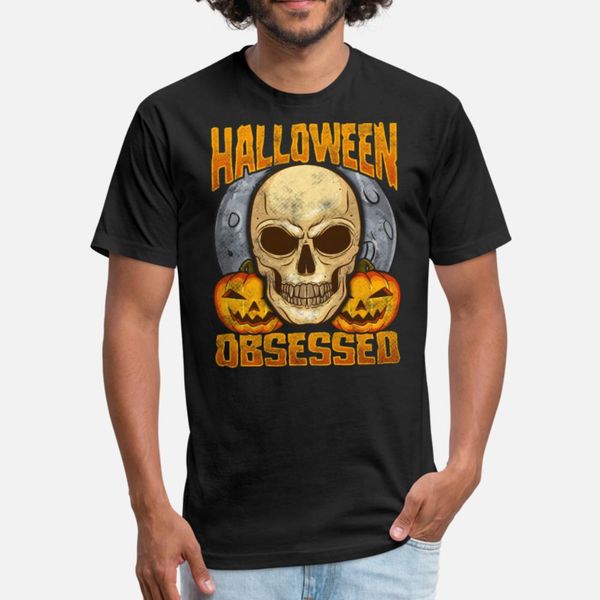 

halloween obsessed creepy skull & jack o lanterns t shirt men designer 100% cotton s-3xl letter crazy funny casual spring letters shirt