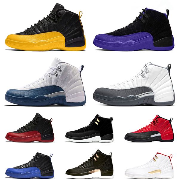 

new 12s basketball shoes university gold dark grey concord fiba mens trainers 12 men athletic sports sneakers size 40-47, White;red