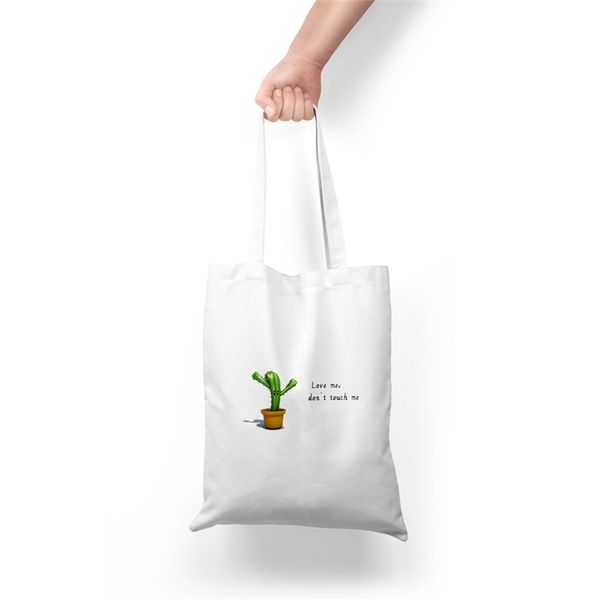 

love me don't touch me cactus flower print shoulder bag women shopping grocery foldable eco bags girl tote bags