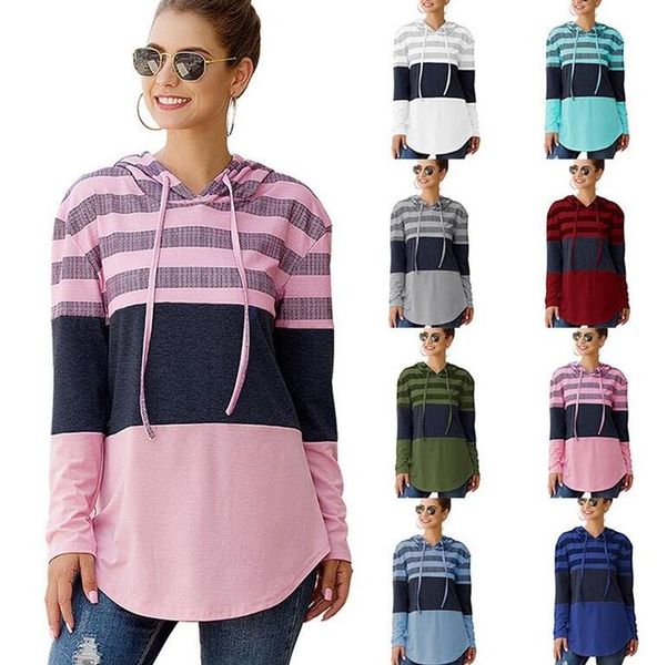 

women hoodies sweatshirts designers girls autumn clothes long sleeve pullover hooded sweater loose striped patchwork t-shirt e81804, White