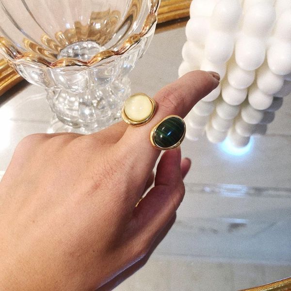 

brass with 18k gold natural cat eye stone statement rings t show cocktail party weeding holiday ins rare elegance japan korean, Silver