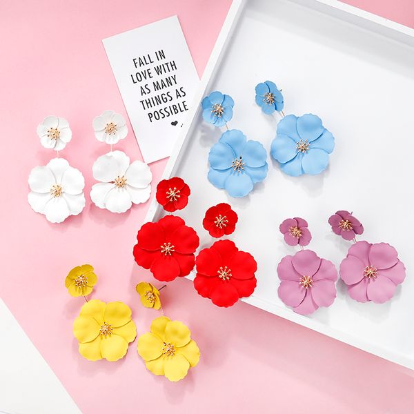 

aensoa boho 5 colors long flower drop earrings for women simple statement earrings wedding costume jewellery gift, Silver