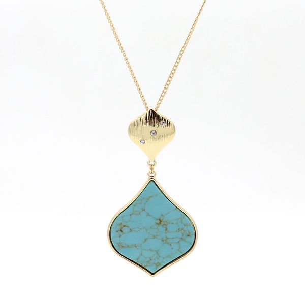 

simple synthetic stone inlaid beautifully polished long necklace for women, Silver