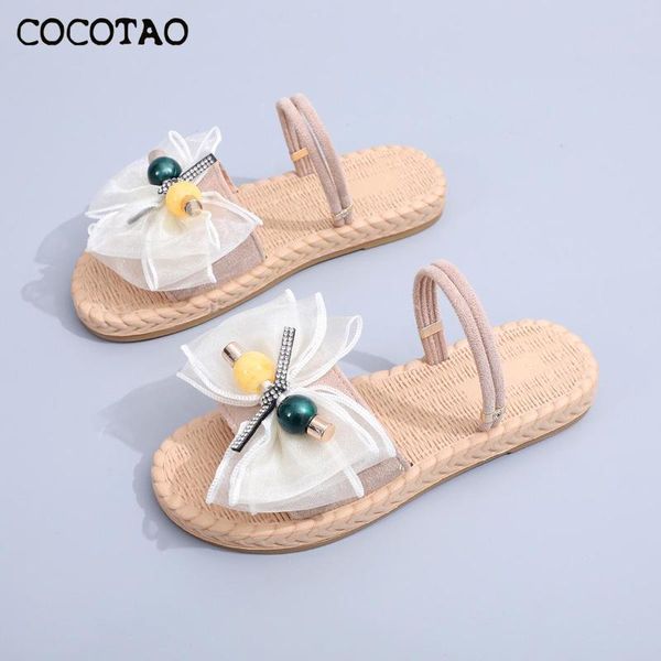 

slippers women wear 2020 new summer rhinestone bow tie word fairy fairy wind two wear sandals and slippers, Black