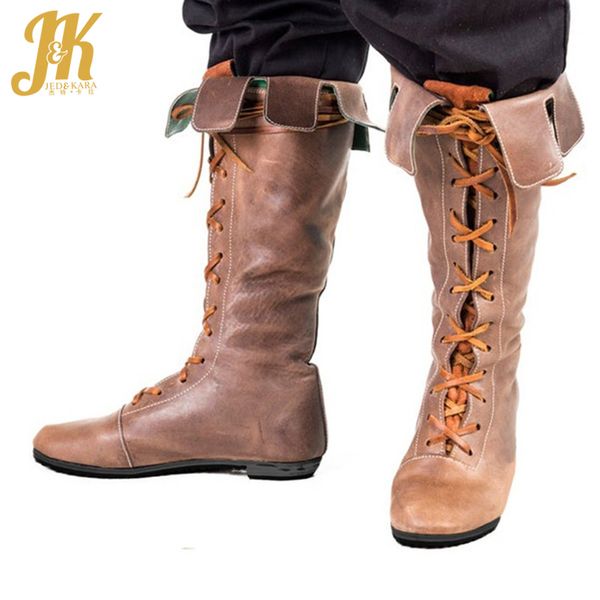 

jk knee high boots women flat boot ladies pu motorcycle shoes female casual round toe cross tied shoes 2020 plus size 34-48, Black