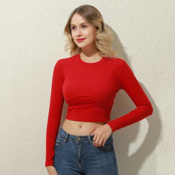 

female long sleeve solid color t-shirt 2020 wild t shirt casual fashion tee club simple women outfits, White