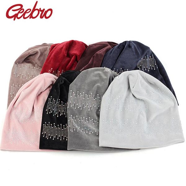 

geebro beanie hat wave rhinestone pullover cap skull cap for woman girls winter warm, Blue;gray