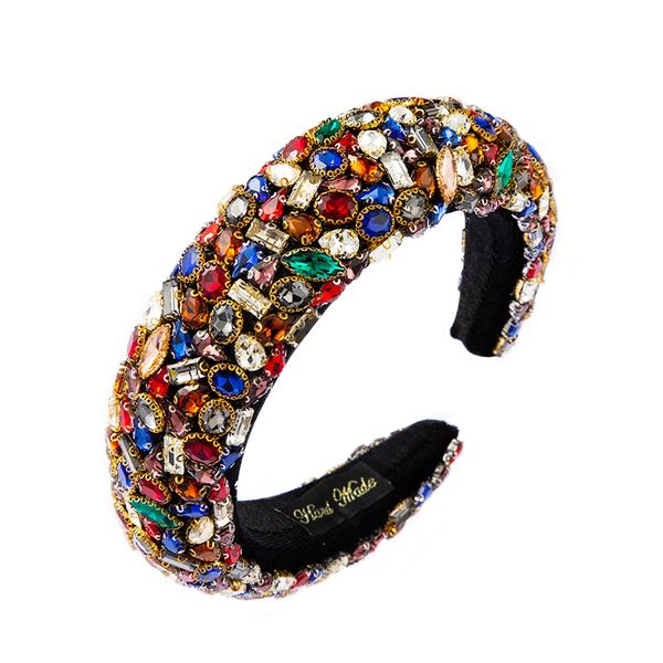 

gorgeous catwalk colorful crystal wide headband for woman exaggerated geometric rhonestone sponge hairband woman party headpiece, Golden;silver