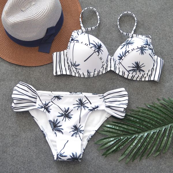 

swimwear factory sublimation printed coconut palm women two pieces swimsuits