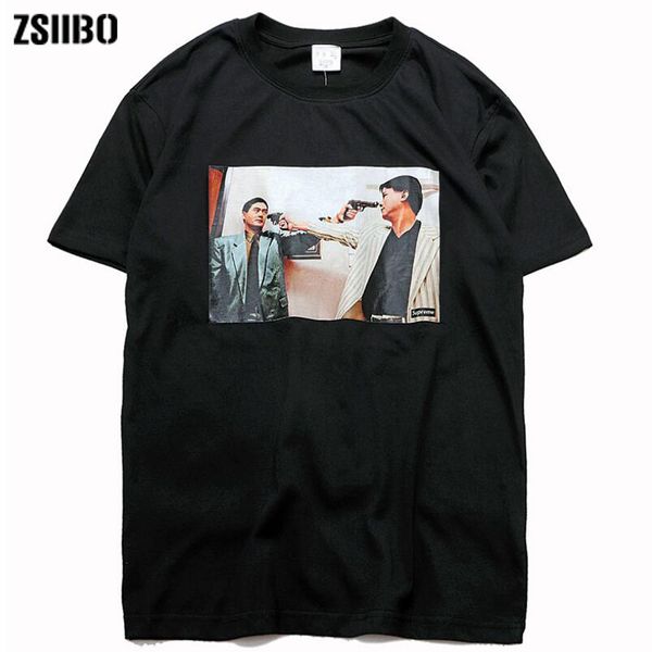 

men's tide brand hong kong style hip hop movie sup disc blood double male chow yun fat retro print short-sleeved t-shirt cotton