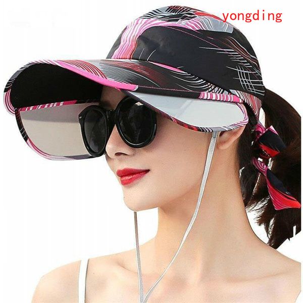 

2020 sun hat for women summer empty beach cap female retractable visor sun protection hats wide brim outdoor casual chapeau, Blue;gray
