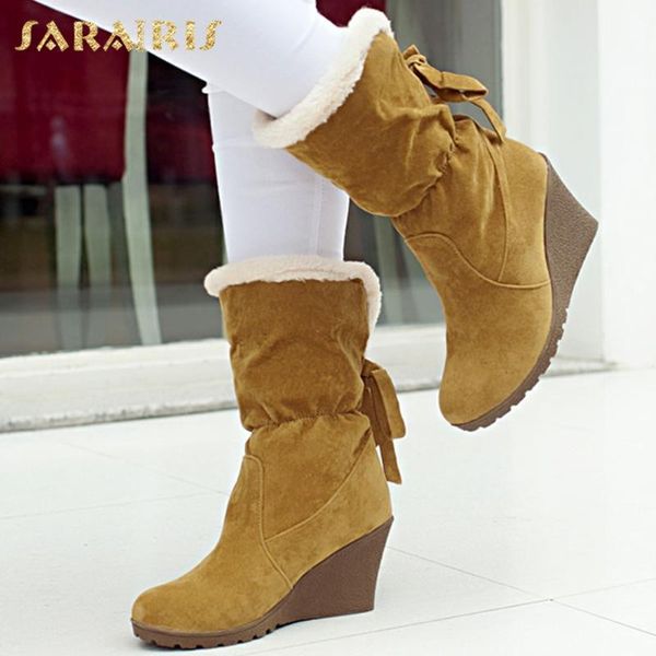 

sarairis 2020 новый дизайн клин высокие каблуки середины икры сапоги женские туфли платформа сжатый ins горячие dropship обувь lady сапоги ж, Black