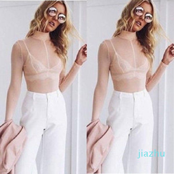 

fashion womens ladies t-shirts long sleeve see-through clubwear tulle mesh black pink red t-shirt, White