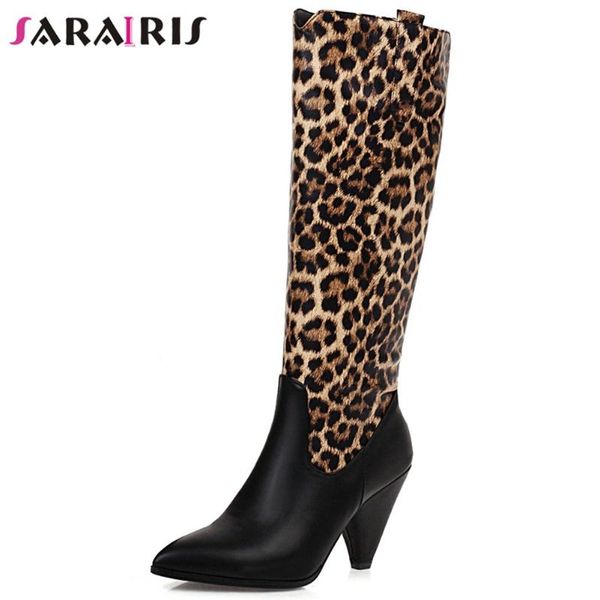 

sarairis female fashion pointed toe mid calf boots high heels party dress casual boots women fashion classic shoes woman, Black
