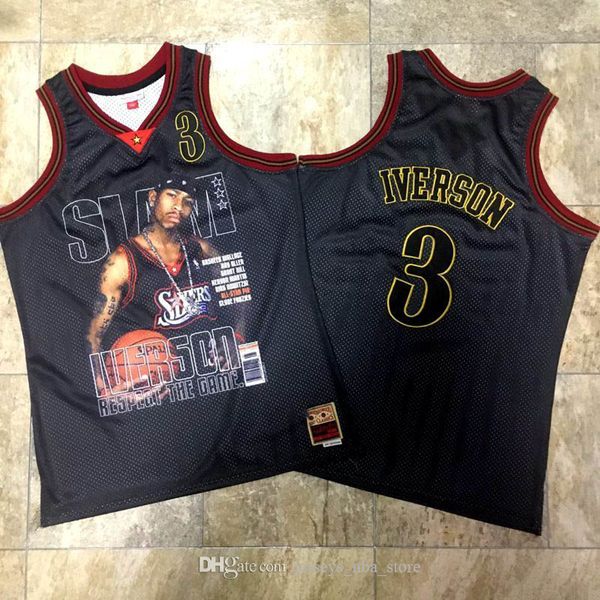 

philadelphia 76ers men #3 allen iverson slam hardwood classics city basketball jersey, Black;red