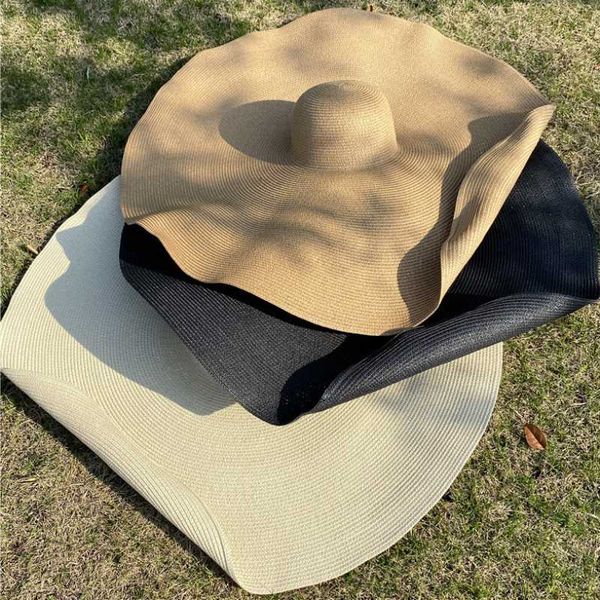 

ht3183 extra big large wide brim hat women summer sun hat dome packable solid straw beach female sun shade women floppy, Blue;gray