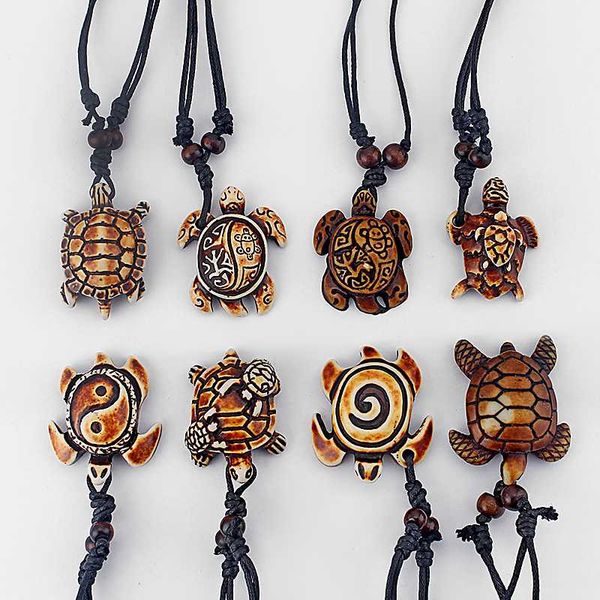 

pendant necklaces 1pcs styles ethnic tribal faux yak bone sea turtle pendants necklace resin adjustable jewelry, Silver