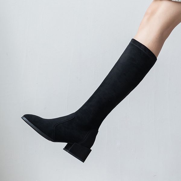 

women boots over knee zipper shoes booties ladies round toe over-the-knee med rubber large size over-the-knee flock western, Black