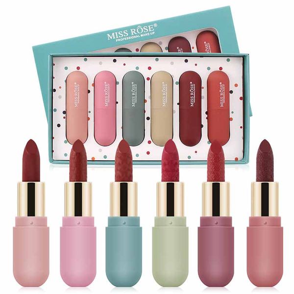 Miss Rose 6 Cores Batom Set Matte batons de longa duração Hidratação impermeável Set Maquiagem Batom Lip