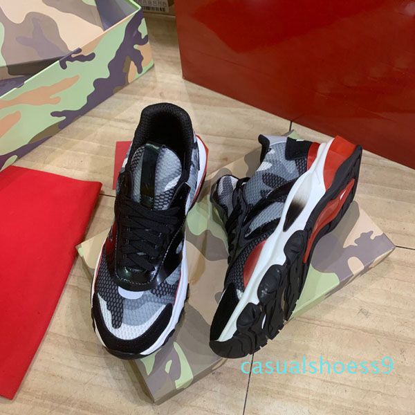 

2020 fashion camouflage sneaker designer mesh real leather combination fashion runner sports shoes men's rubber bottom box cs07c9, Black