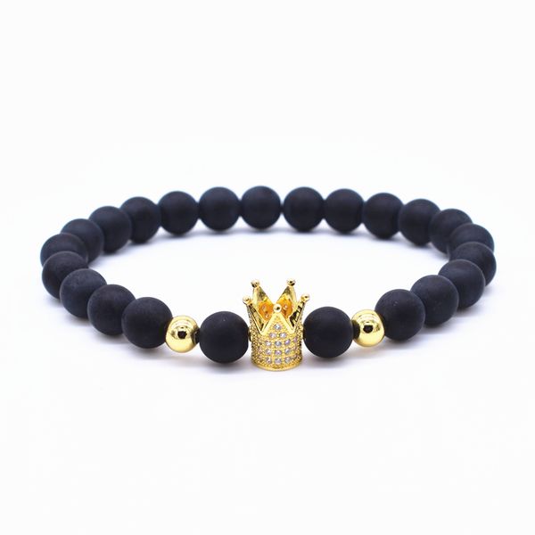 

voq fashion new copper inlaid zircon imperial crown bracelet natural stone beads bracelets for women men brand jewelry, Golden;silver