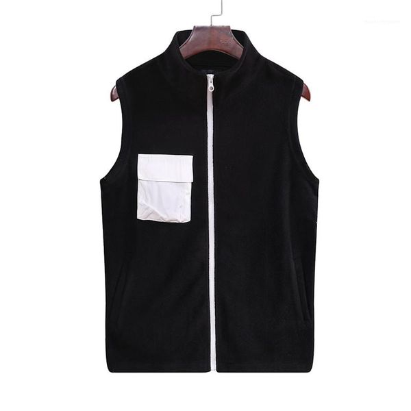 

natural color stand collar vests fashion zipper pocket panelled vests men s clothing mens coats casual, Black;white