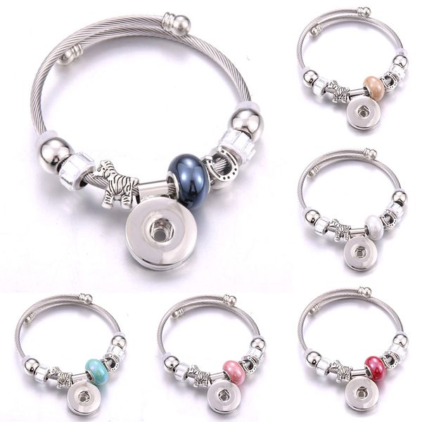 

2020 new elasticity snap button bracelet hrose bangles beads jewelry making snap bracelet fit 18mm buttons jewelry, Red;blue