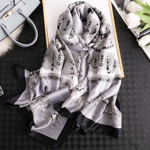 

spring summer women scarf fashion silk scarves female shawls foulard beach cover-ups wraps classic bandana muffler ladies pareo, Blue;gray