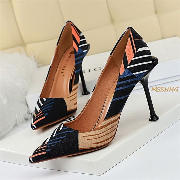 

dress shoes 2021 spring luxury women super high heels pointed toe suede fashion mixed color thin heel party women's pumps, Black