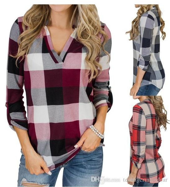 

plaid printed autumn casual slim v-neck shirts fashion women shirts designer long sleeve shirts women leopard and, White