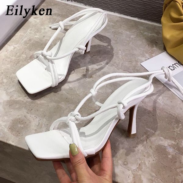

eilyken new design non-slip bottoms women sandals fashion square toe ankle cross lace-up stilleto high heels ladies dress shoes, Black