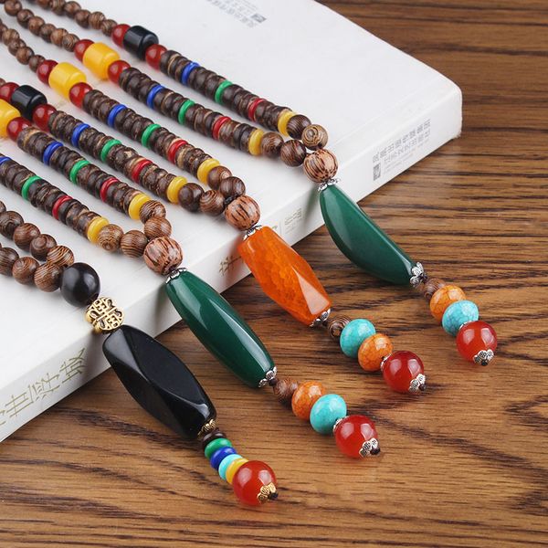 

handmade nepal ethnic necklace for women long tassel beaded pendant necklace for girl wood jewelry nature stone dropshipping, Silver