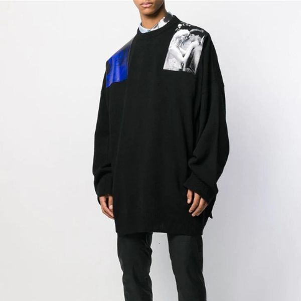 

19fw raf simons autumn winter stickers knitted sweater insidenit pullover sweater fashion street sweater outwear hfymwy327, White;black