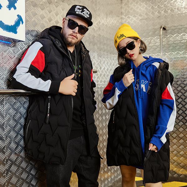 

mens vests winter loose hooded couple vest plus size coats men 6xl sleeveless jackets and coats thick vest and waistcoats parkas, Black;white