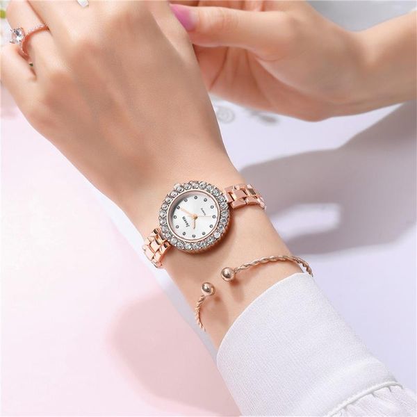 

wristwatches 2021 women watches luxury watch ladies jewelry fashion simple inlaid strap bracelet quartz gift, Slivery;brown