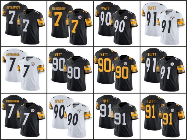 

pittsburgh steelers men #7 ben roethlisberger 90 t. j. watt 91 stephon tuitt men women youth stitched season vapor limited jersey, Black;red