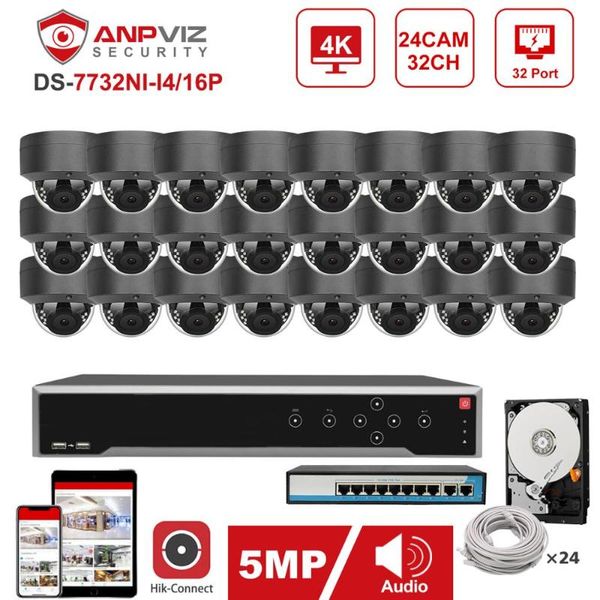 

systems hikvision oem nvr 32ch 4k kit anpviz 24pcs 5mp poe ip camera system indoor/outdoor cctv security ip66 30m