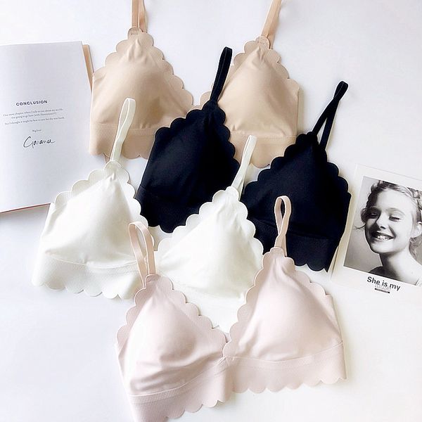 

wriufred ruffles seamless bralette triangle cup bras teenage breathable wire underwear female plus size lingerie, Red;black