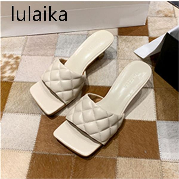 

dress shoes 2021 vintage square toe low heel women solid gingham leather summer slippers ladies non-slip bottom casual sandals 5 cm, Black